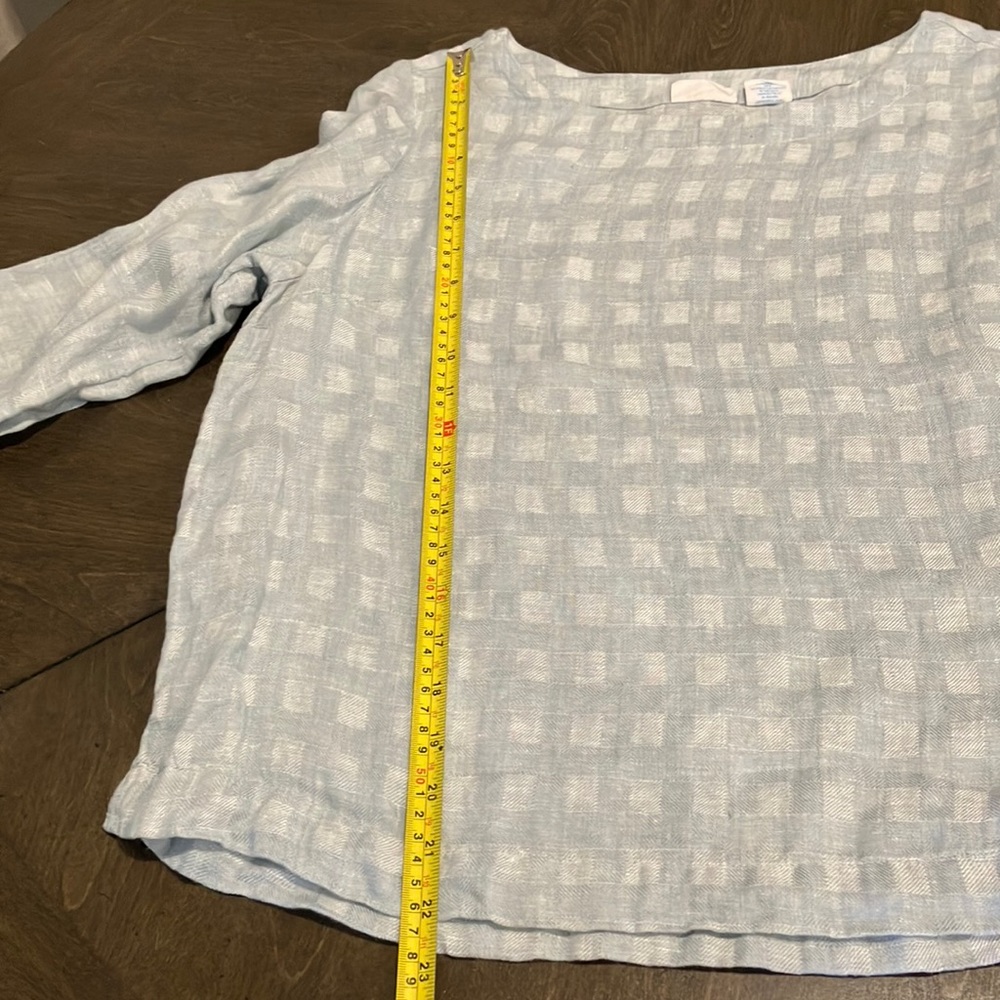 M SIGRID OLSEN LINEN GRAY-BLUE & SILVER-WHITE TOP IN GOOD USED CONDITION - Picture 5 of 12